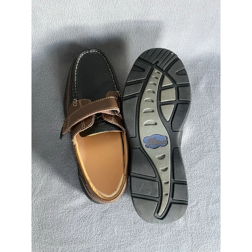 Dr. Comfort Mike 8660 Men's Black Brown Leather Boat Shoes Size 11.5 W